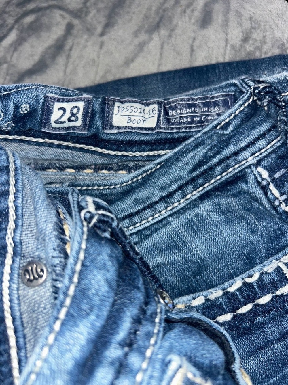 (3) Miss Me Blue Embellished Bootcut Jeans Trio - Distressed & Detailed - Picture 4 of 7